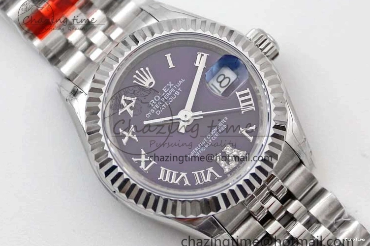 MiroTime 0516 Lady DateJust 28 SS TWF 1:1 Best Edition 904L Steel Purple Dial Roman Markers on President Bracelet NH TravelReady 2172